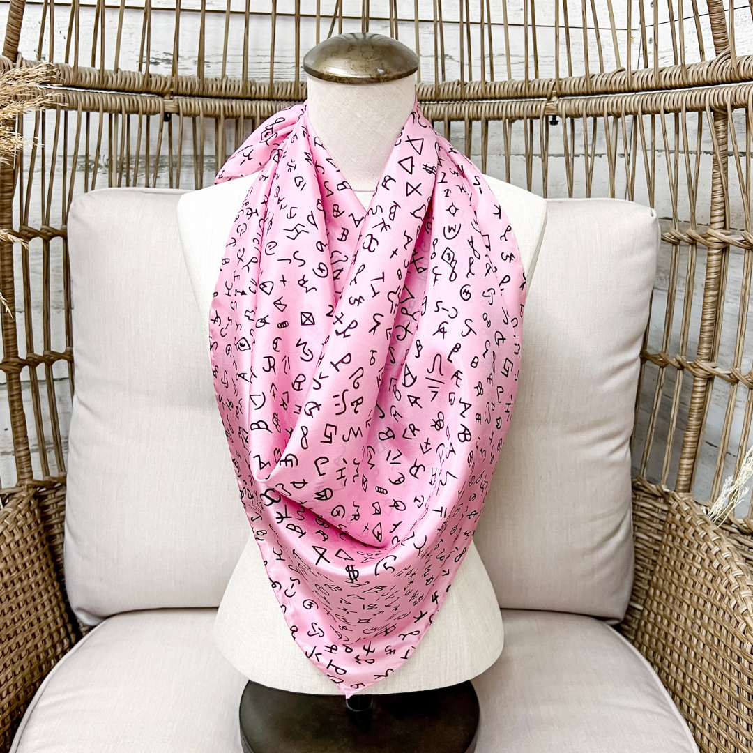 Wyoming Traders | Branded Print Silk Wild Rag Scarf in Light Pink