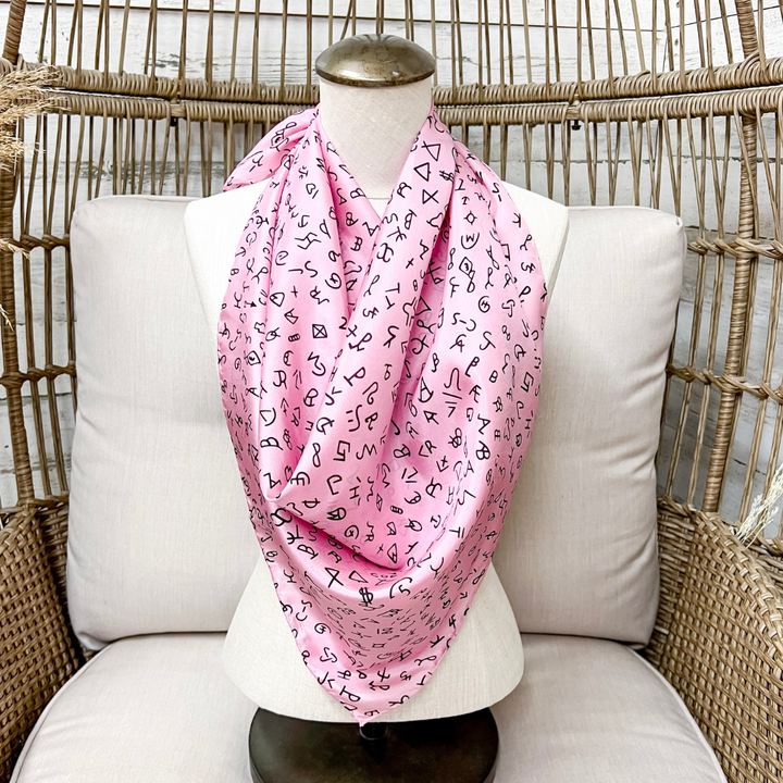 Wyoming Traders | Branded Print Silk Wild Rag Scarf in Light Pink