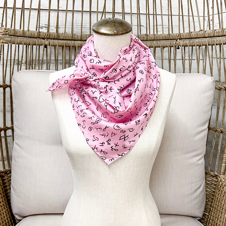Wyoming Traders | Branded Print Silk Wild Rag Scarf in Light Pink