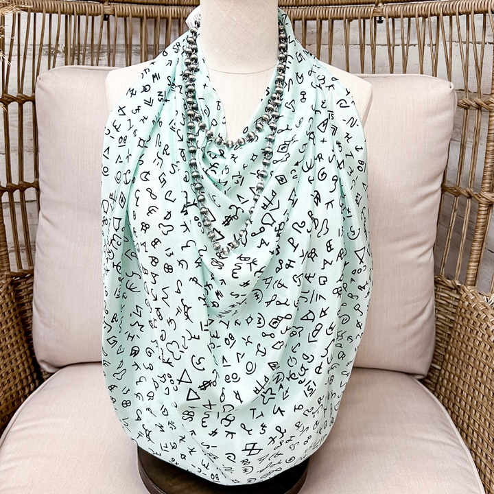 Wyoming Traders | Branded Print Silk Wild Rag Scarf in Mint Green