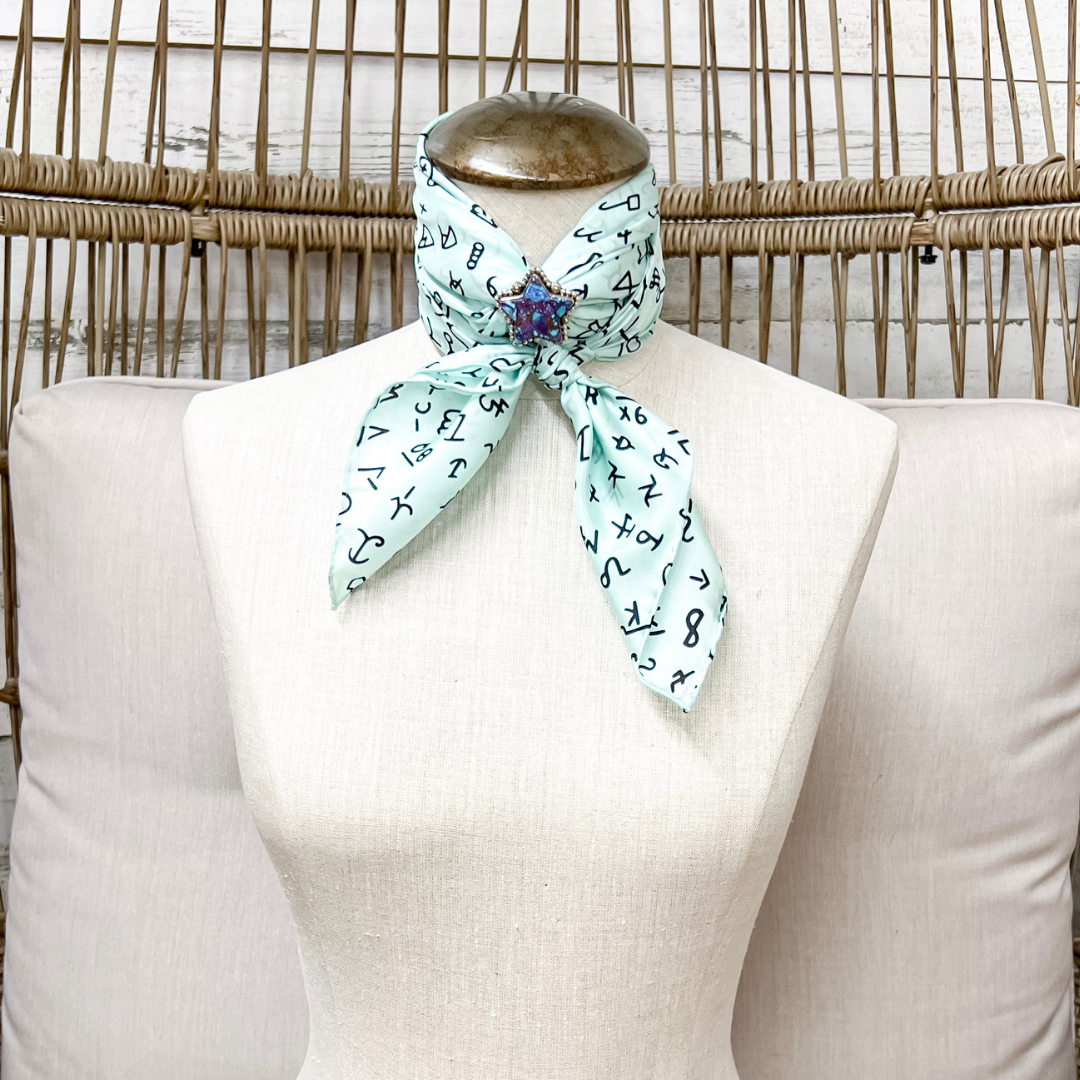 Wyoming Traders | Branded Print Silk Wild Rag Scarf in Mint Green
