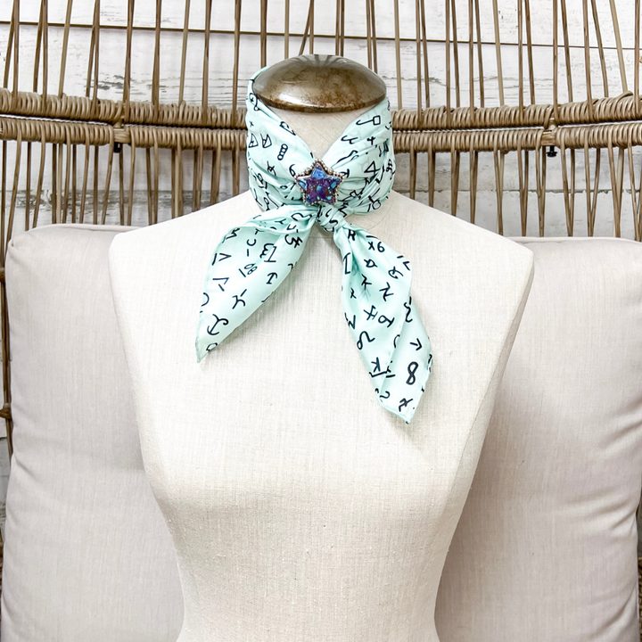 Wyoming Traders | Branded Print Silk Wild Rag Scarf in Mint Green