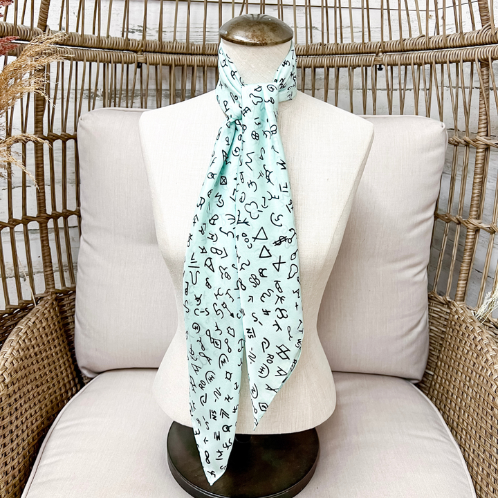 Wyoming Traders | Branded Print Silk Wild Rag Scarf in Mint Green