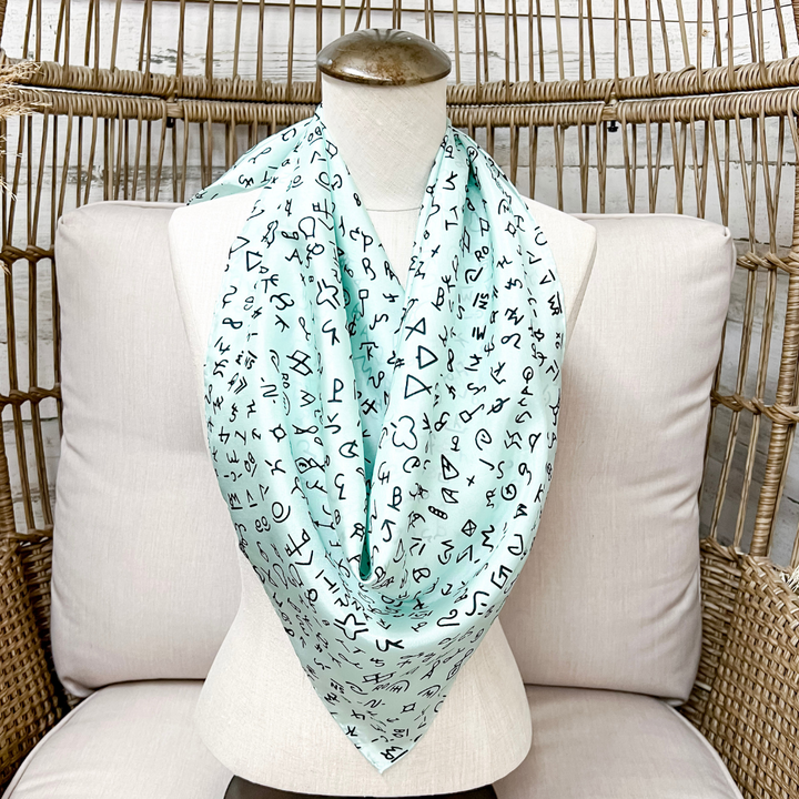 Wyoming Traders | Branded Print Silk Wild Rag Scarf in Mint Green