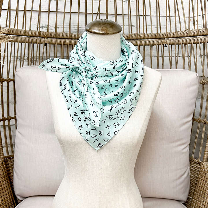 Wyoming Traders | Branded Print Silk Wild Rag Scarf in Mint Green