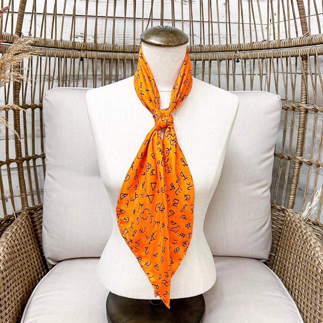 Wyoming Traders | Branded Print Silk Wild Rag Scarf in Orange