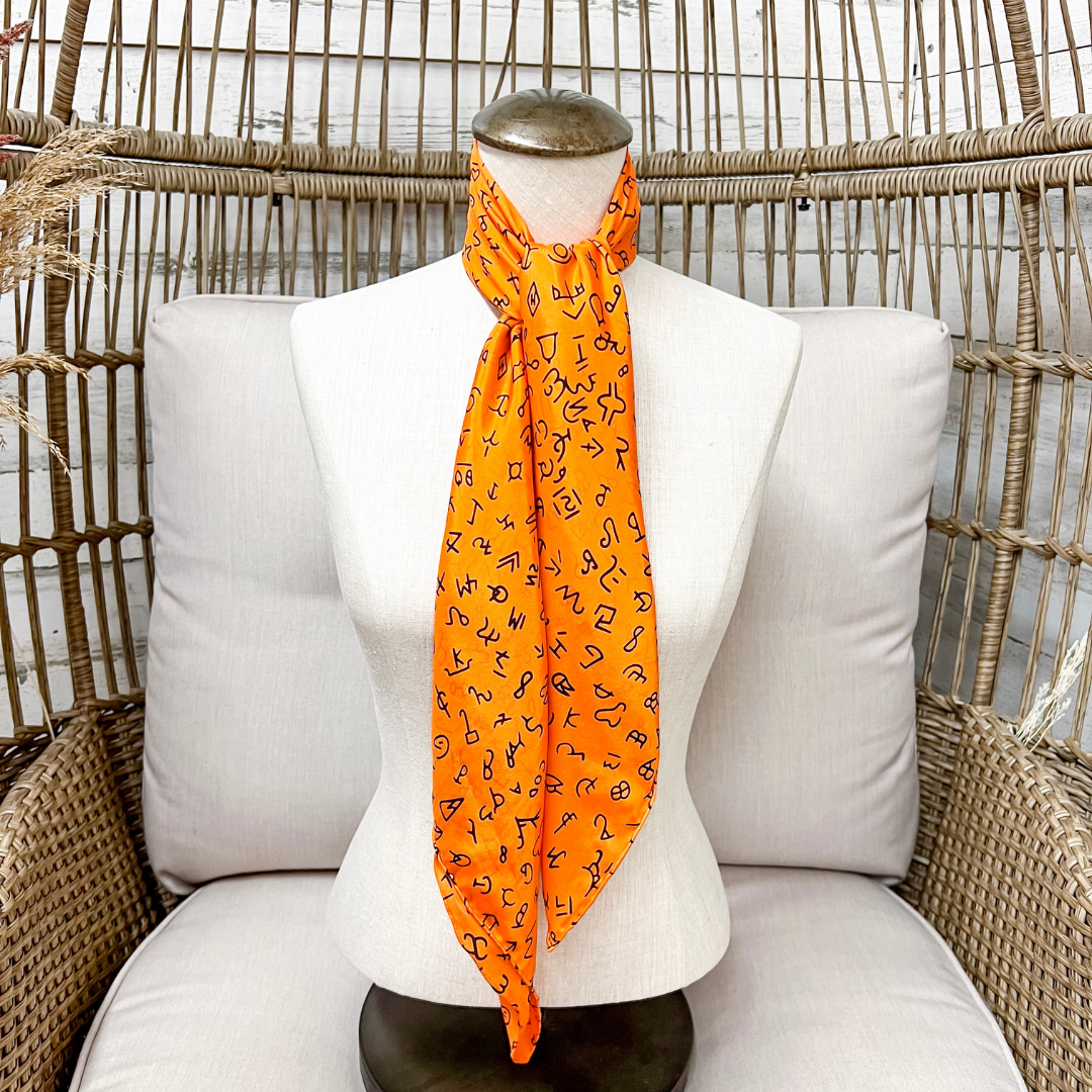 Wyoming Traders | Branded Print Silk Wild Rag Scarf in Orange