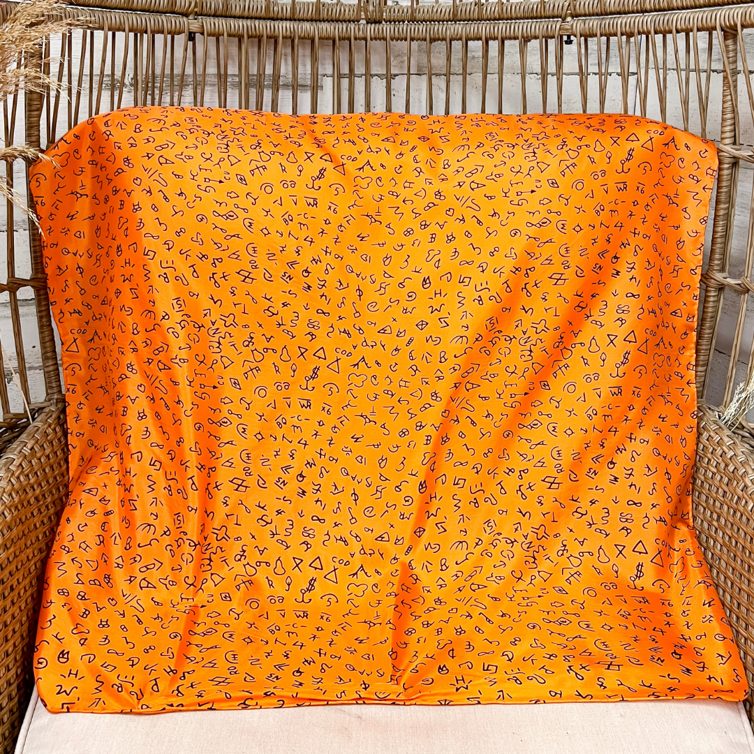 Wyoming Traders | Branded Print Silk Wild Rag Scarf in Orange