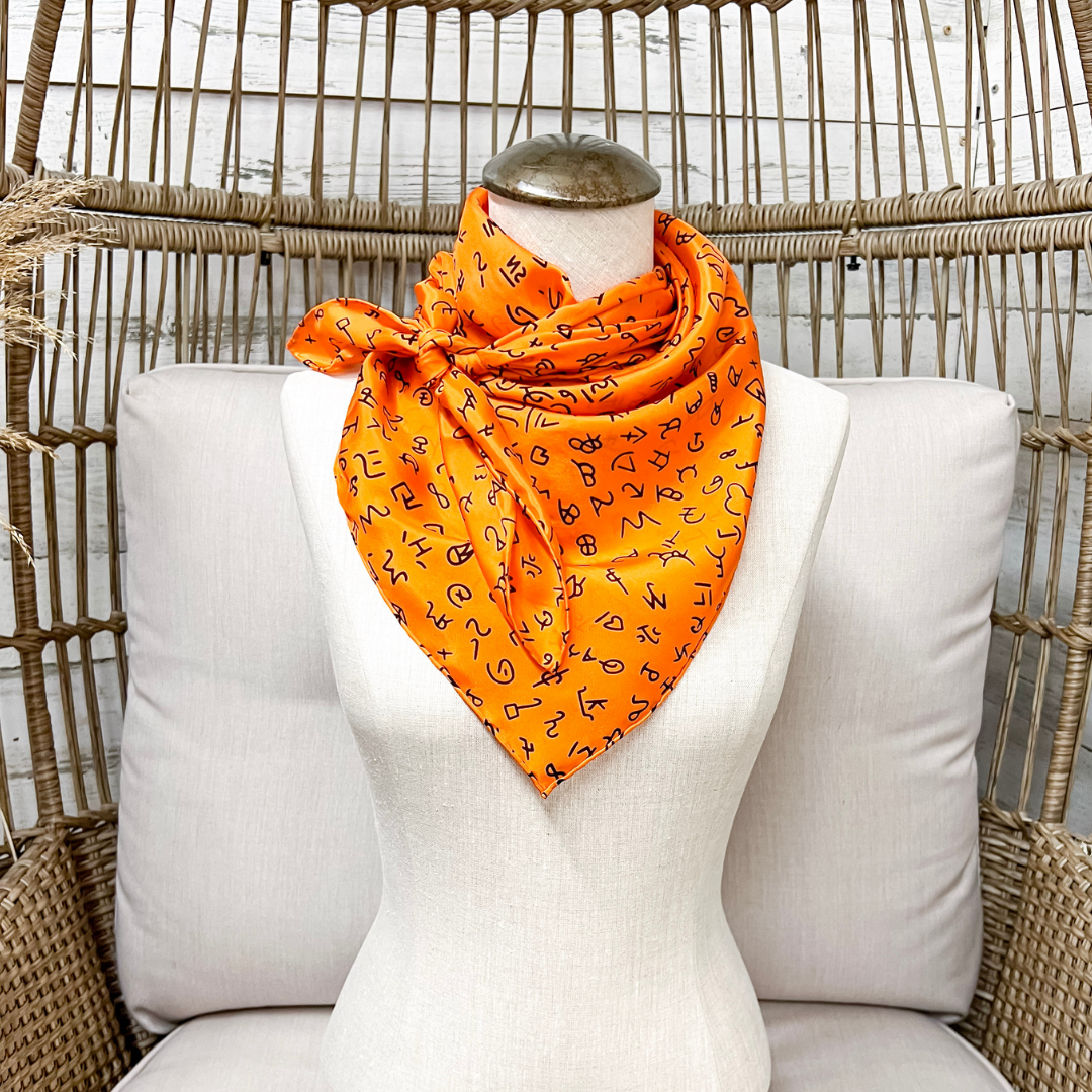 Wyoming Traders | Branded Print Silk Wild Rag Scarf in Orange