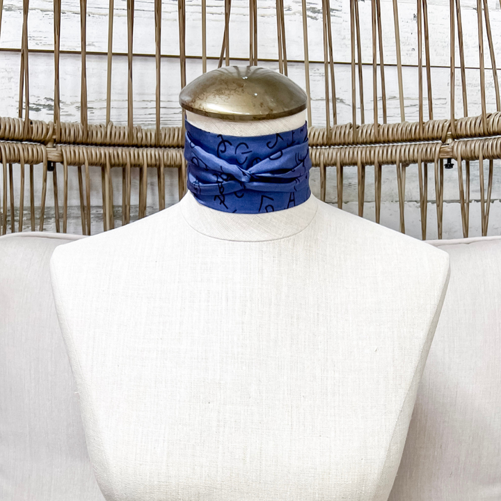 Wyoming Traders | Branded Silk Twilly Scarf in Navy Blue