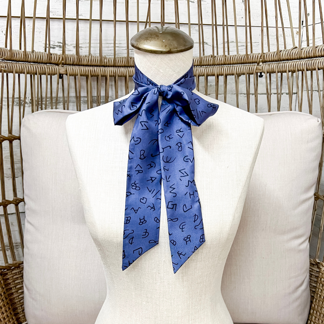 Wyoming Traders | Branded Silk Twilly Scarf in Navy Blue