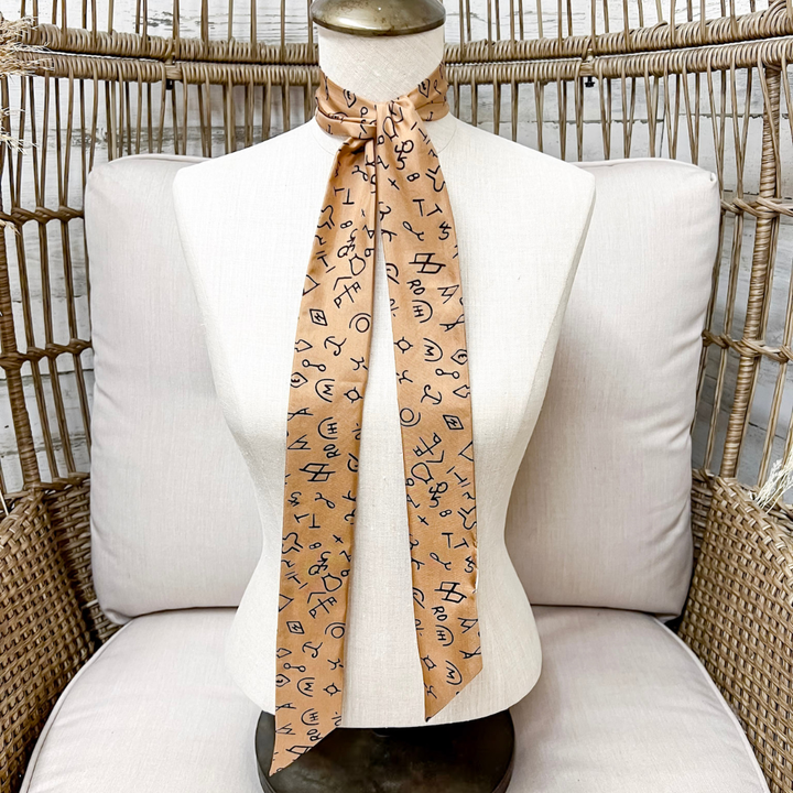 Wyoming Traders | Branded Silk Twilly Scarf in Tan