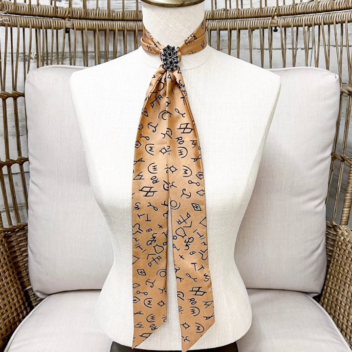 Wyoming Traders | Branded Silk Twilly Scarf in Tan