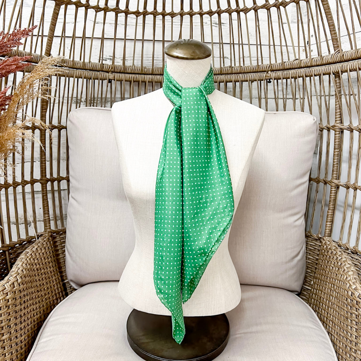 Wyoming Traders | Cowboy Polka Dot Silk Wild Rag Scarf in Forest Green