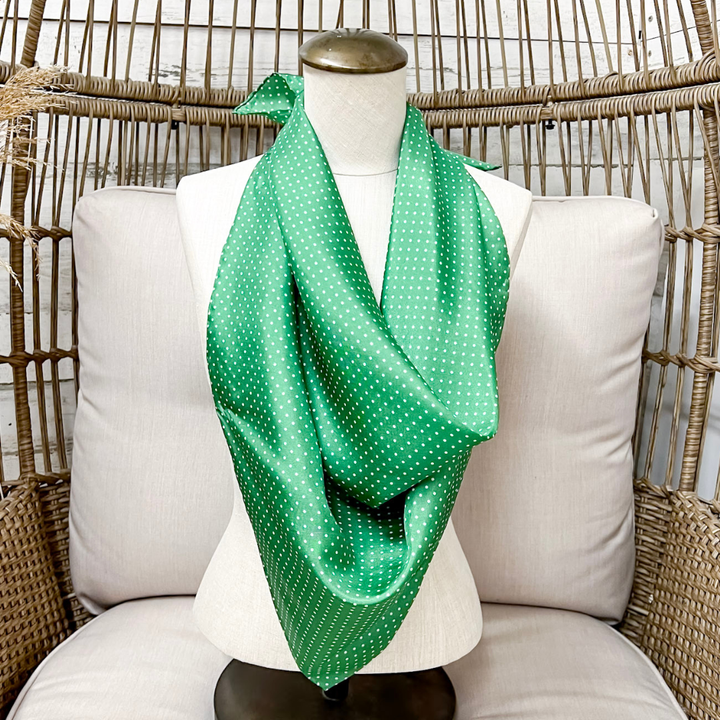 Wyoming Traders | Cowboy Polka Dot Silk Wild Rag Scarf in Forest Green