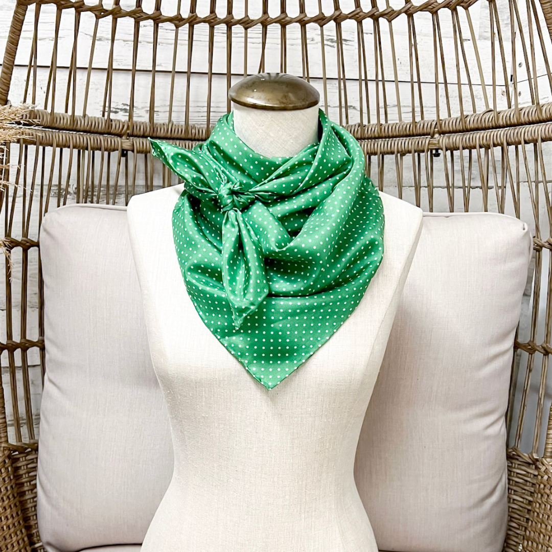 Wyoming Traders | Cowboy Polka Dot Silk Wild Rag Scarf in Forest Green