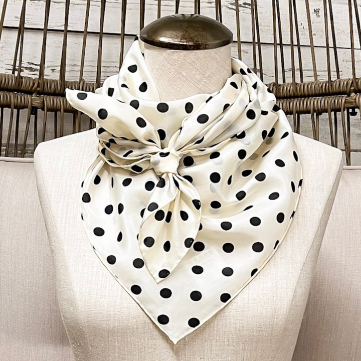 Wyoming Traders | Cowboy Polka Dot Silk Wild Rag Scarf in Ivory