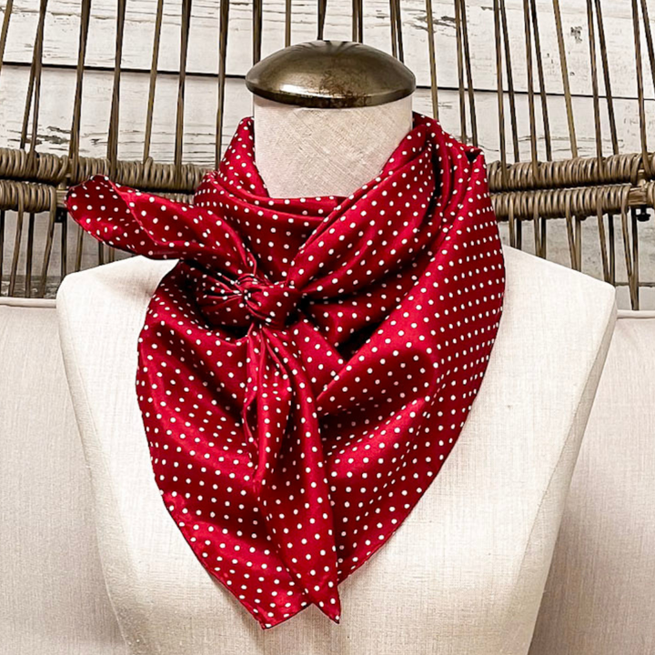 Wyoming Traders | Cowboy Polka Dot Silk Wild Rag Scarf in Red