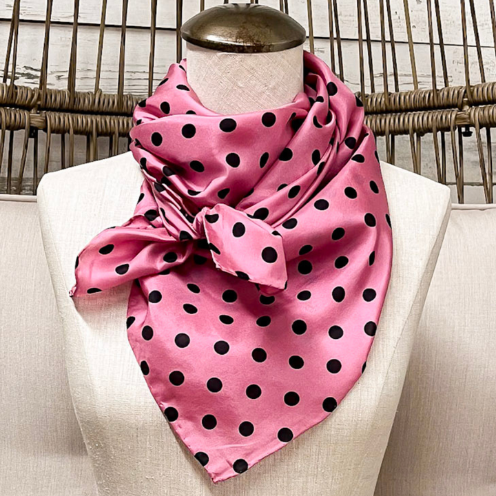 Wyoming Traders | Cowboy Polka Dot Silk Wild Rag Scarf in Pink