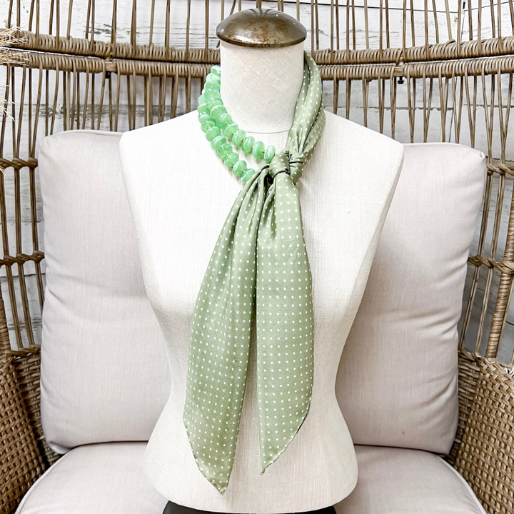 Wyoming Traders | Cowboy Polka Dot Silk Wild Rag Scarf in Sage Green