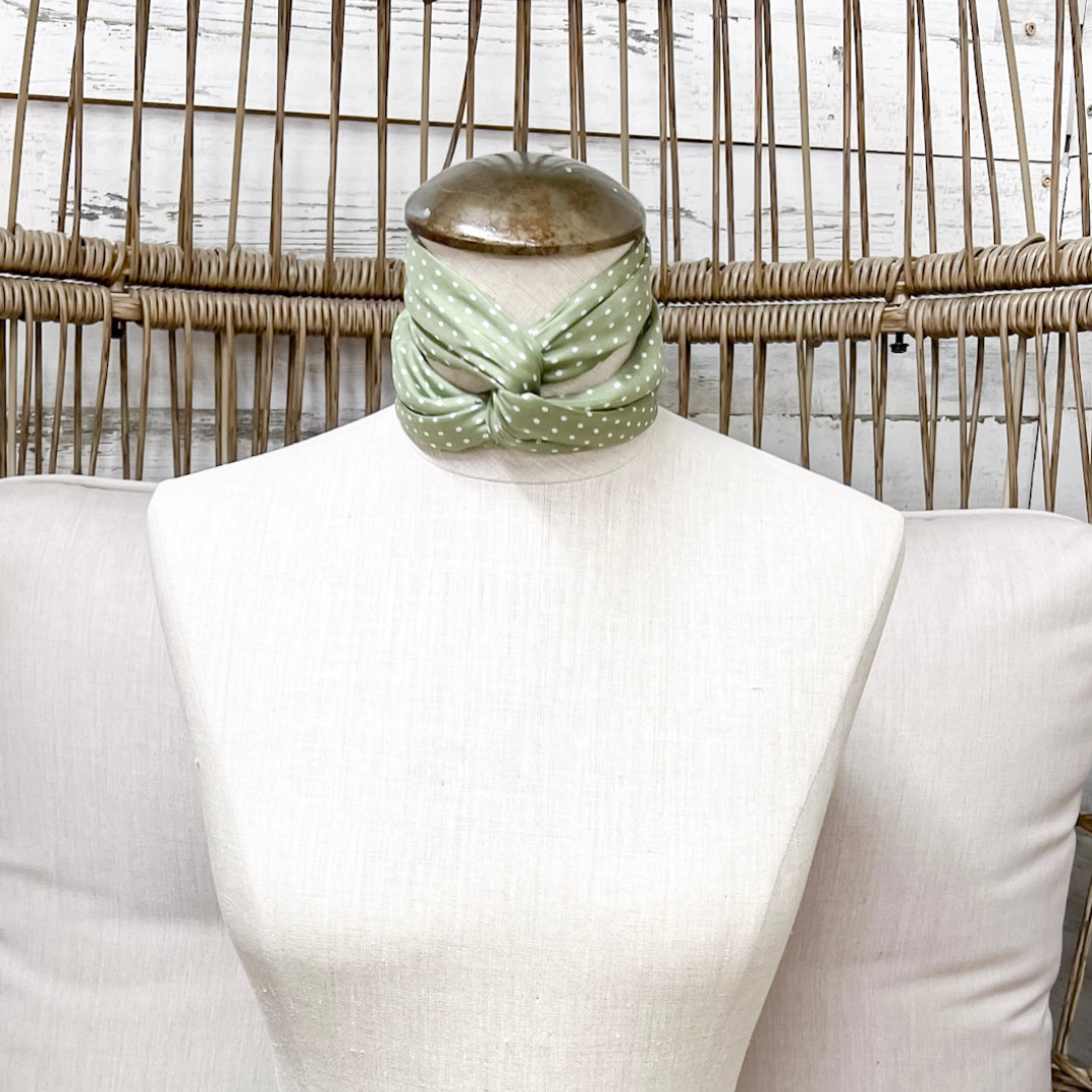 Wyoming Traders | Cowboy Polka Dot Silk Wild Rag Scarf in Sage Green