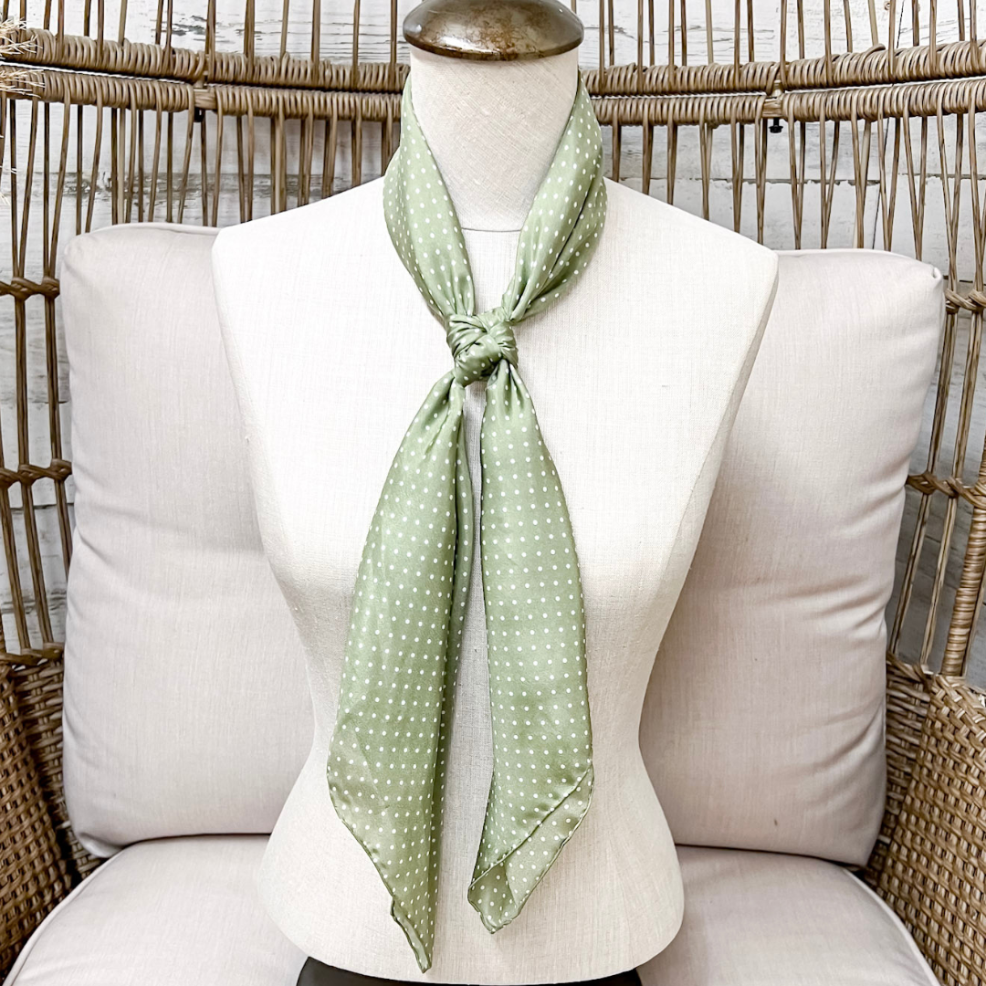 Wyoming Traders | Cowboy Polka Dot Silk Wild Rag Scarf in Sage Green