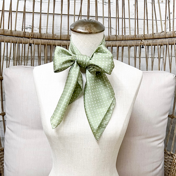 Wyoming Traders | Cowboy Polka Dot Silk Wild Rag Scarf in Sage Green