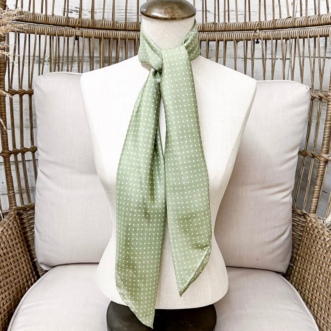 Wyoming Traders | Cowboy Polka Dot Silk Wild Rag Scarf in Sage Green