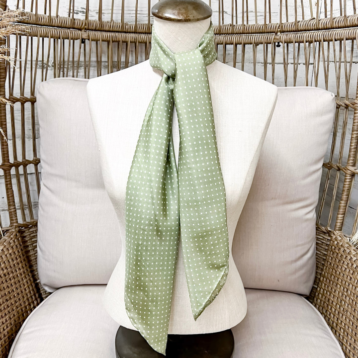 Wyoming Traders | Cowboy Polka Dot Silk Wild Rag Scarf in Sage Green