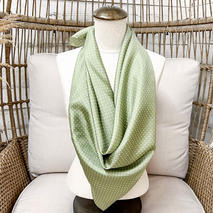 Wyoming Traders | Cowboy Polka Dot Silk Wild Rag Scarf in Sage Green