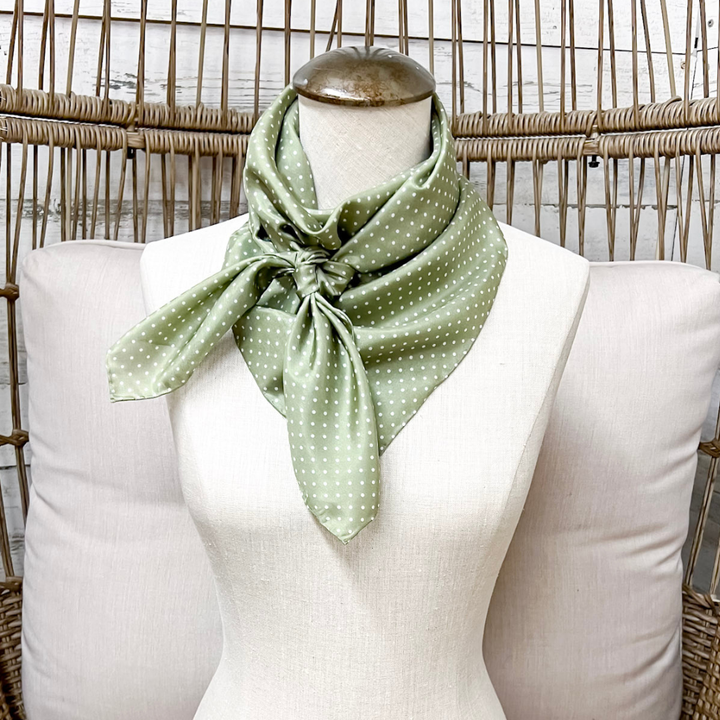 Wyoming Traders | Cowboy Polka Dot Silk Wild Rag Scarf in Sage Green