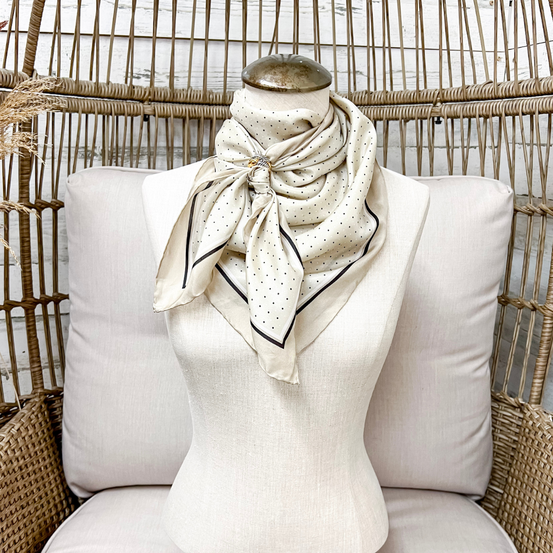 Wyoming Traders | Cowboy Polka Dot Silk Wild Rag Scarf in Sand