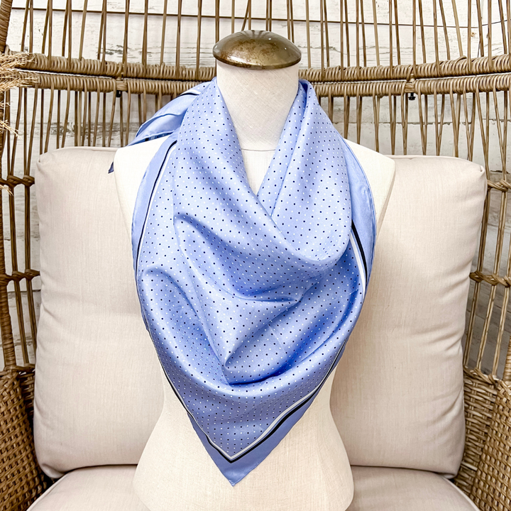 Wyoming Traders | Cowboy Polka Dot Silk Wild Rag Scarf in Slate Blue