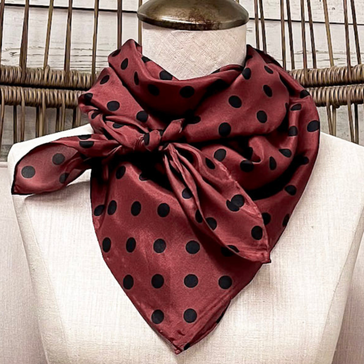Wyoming Traders | Cowboy Polka Dot Silk Wild Rag Scarf in Wine
