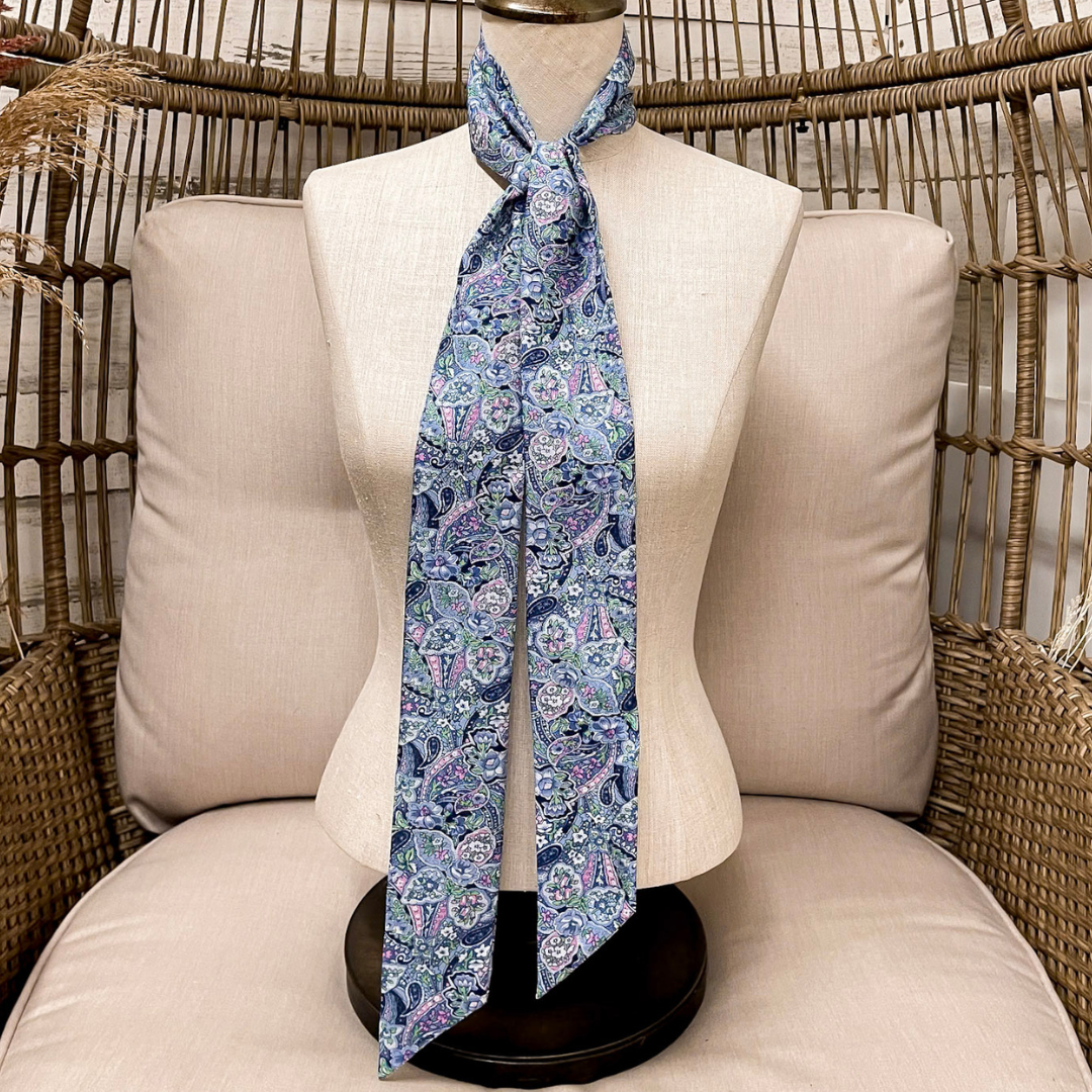 Wyoming Traders | Frontier Paisley Print Silk Twilly Scarf in Blue