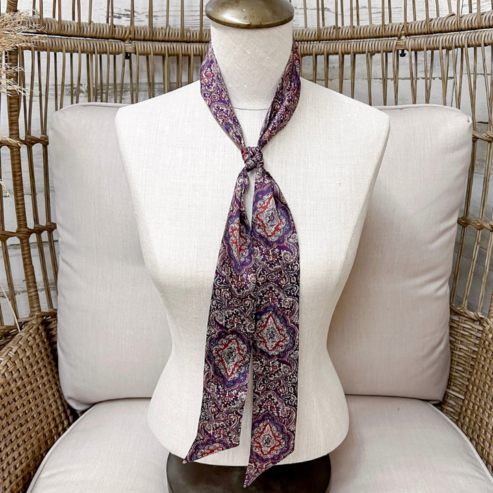 Wyoming Traders | Frontier Paisley Print Silk Twilly Scarf in Plum and Maroon