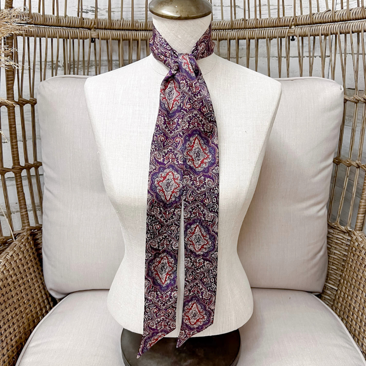 Wyoming Traders | Frontier Paisley Print Silk Twilly Scarf in Plum and Maroon