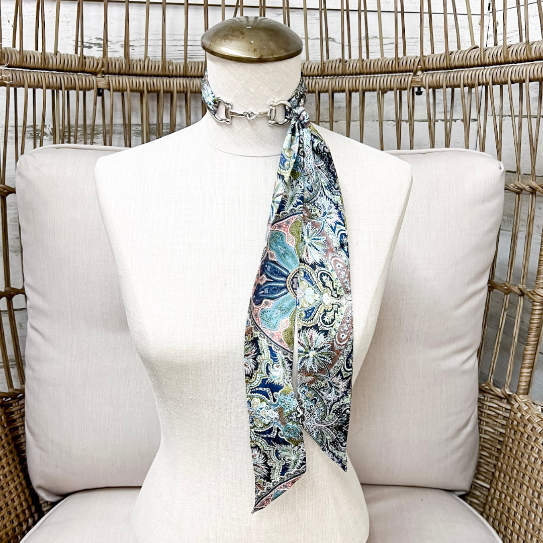 Wyoming Traders | Frontier Paisley Print Silk Twilly Scarf in Sage Green and White