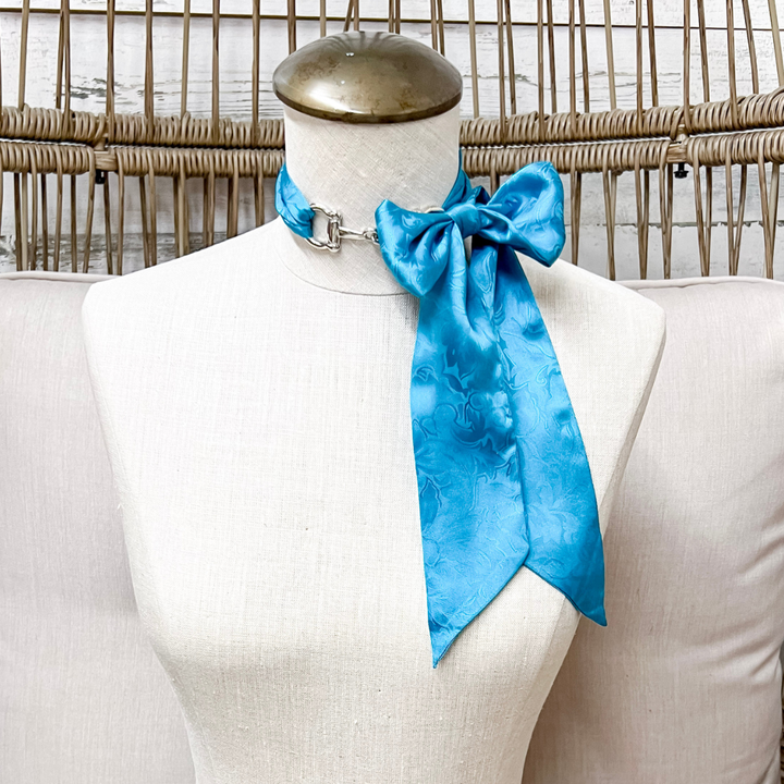 Wyoming Traders | Jacquard Print Silk Twilly Scarf in Aqua Blue