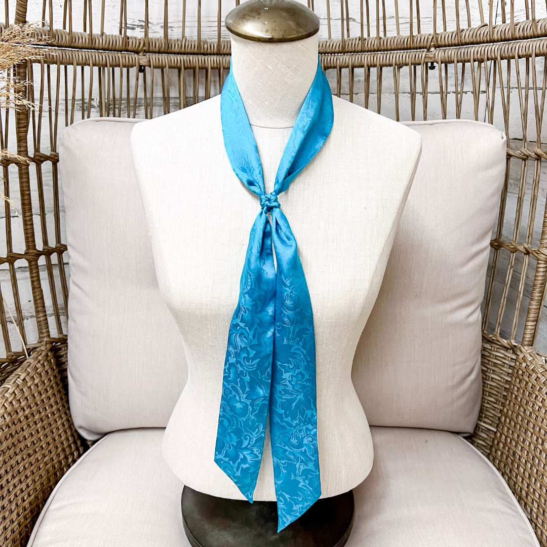 Wyoming Traders | Jacquard Print Silk Twilly Scarf in Aqua Blue