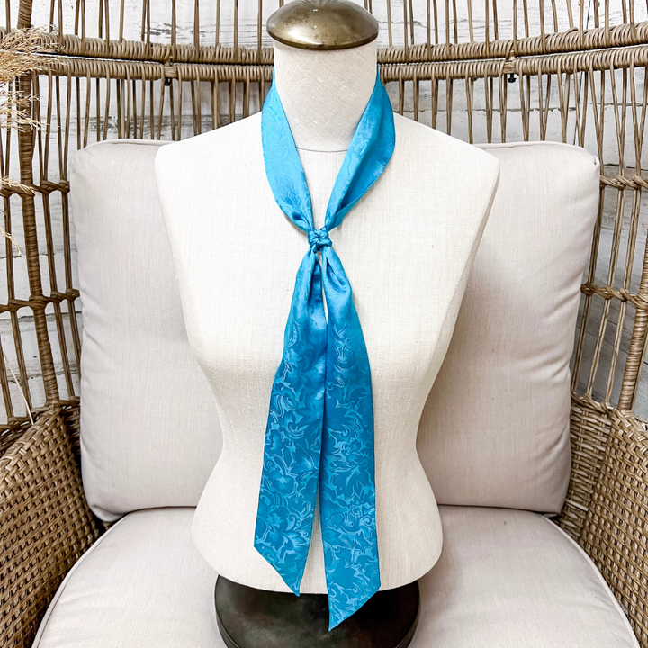 Wyoming Traders | Jacquard Print Silk Twilly Scarf in Aqua Blue