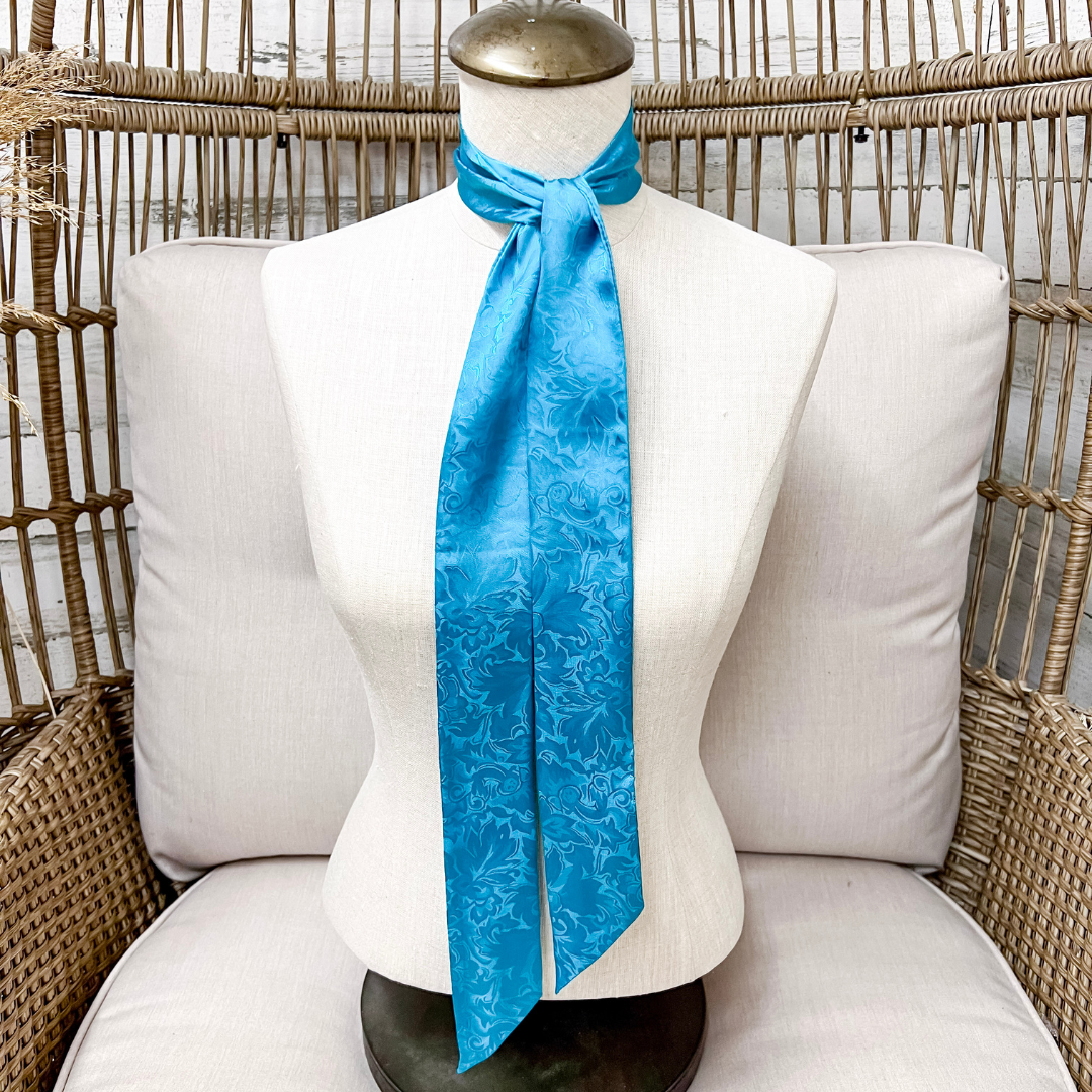 Wyoming Traders | Jacquard Print Silk Twilly Scarf in Aqua Blue