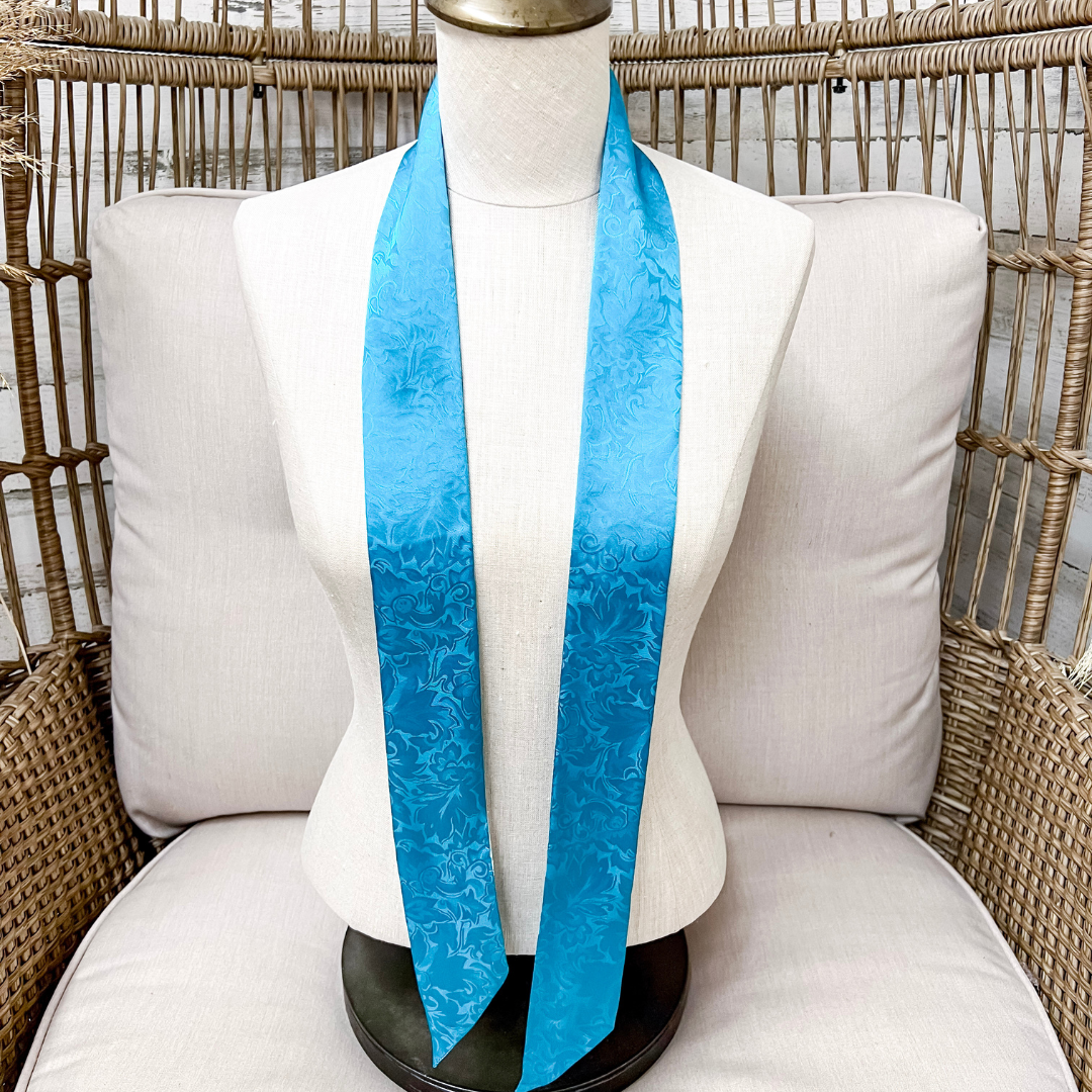 Wyoming Traders | Jacquard Print Silk Twilly Scarf in Aqua Blue