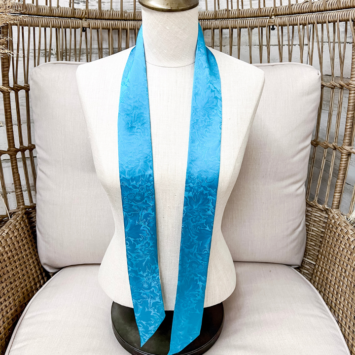 Wyoming Traders | Jacquard Print Silk Twilly Scarf in Aqua Blue