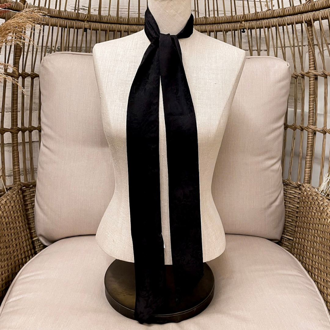 Wyoming Traders | Jacquard Print Silk Twilly Scarf in Black