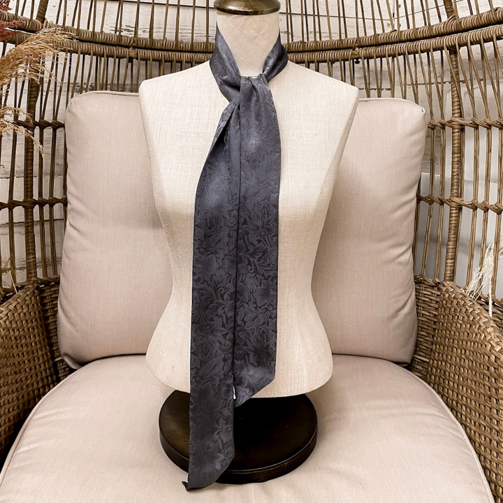 Wyoming Traders | Jacquard Print Silk Twilly Scarf in Charcoal Grey