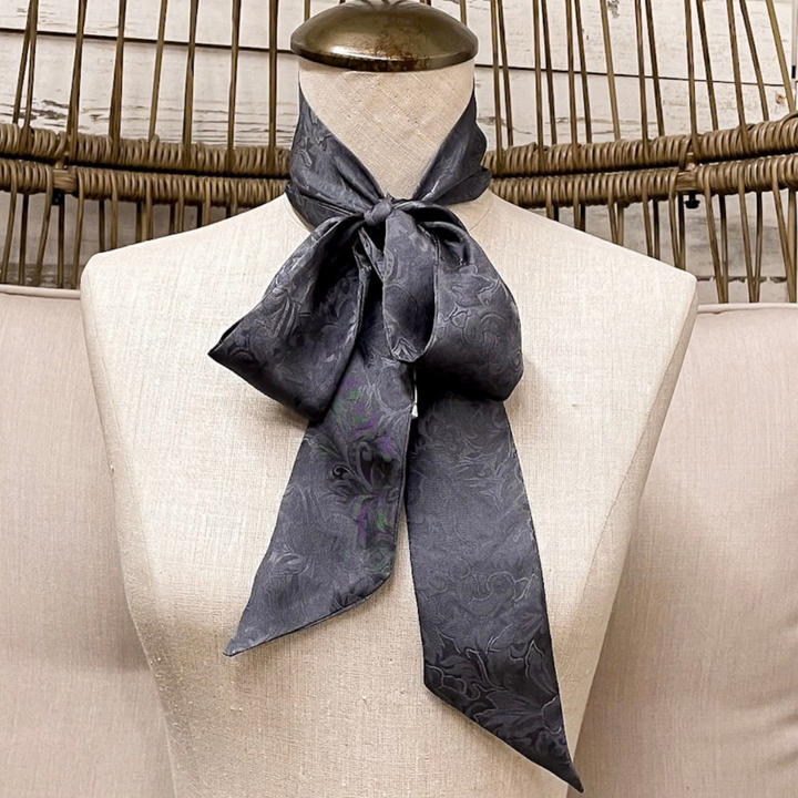 Wyoming Traders | Jacquard Print Silk Twilly Scarf in Charcoal Grey