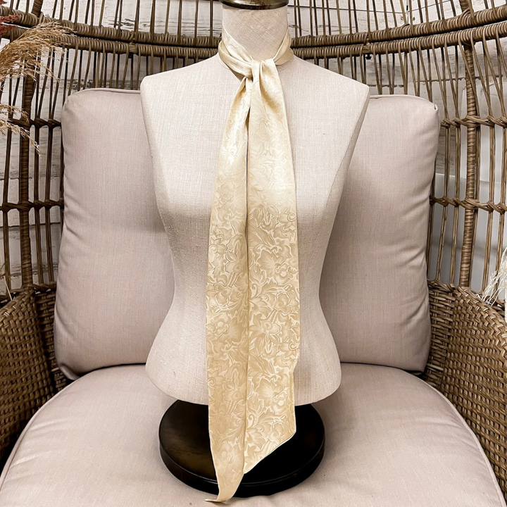 Wyoming Traders | Jacquard Print Silk Twilly Scarf in Ivory