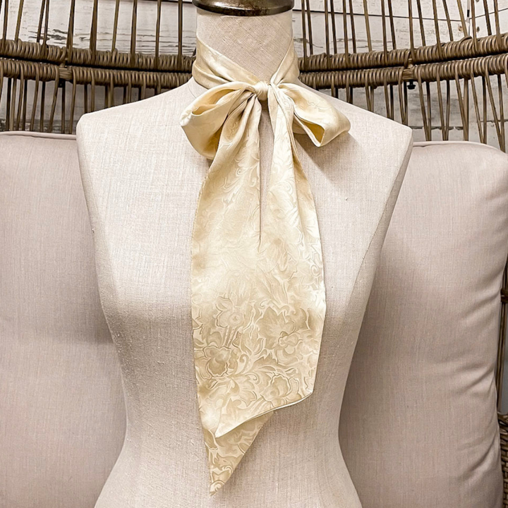 Wyoming Traders | Jacquard Print Silk Twilly Scarf in Ivory
