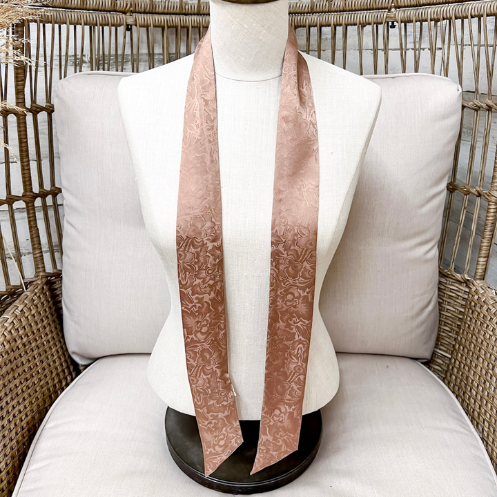 Wyoming Traders | Jacquard Print Silk Twilly Scarf in Rootbeer